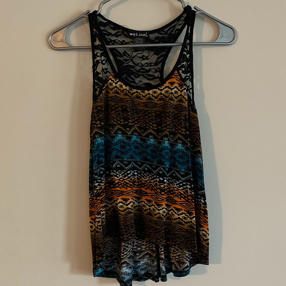 Wet seal colorful tank top, top of back is lace, size S